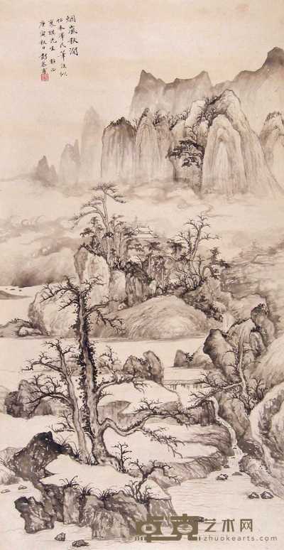 彭恭甫 1950年作 烟岚秋涧 立轴 130×67cm